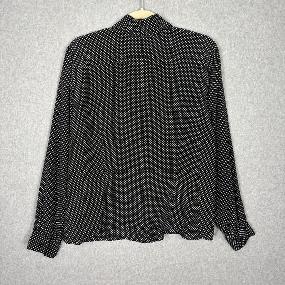 George ME Shirt Women XL Black Silk Dolka Dot Blouse Ruffle Button Career Church - Picture 9 of 12